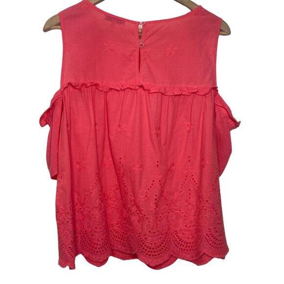 DEMOCRACY | Pink Cotton Cold Shoulder Eyelet Blouse | Size M - Picture 6 of 13